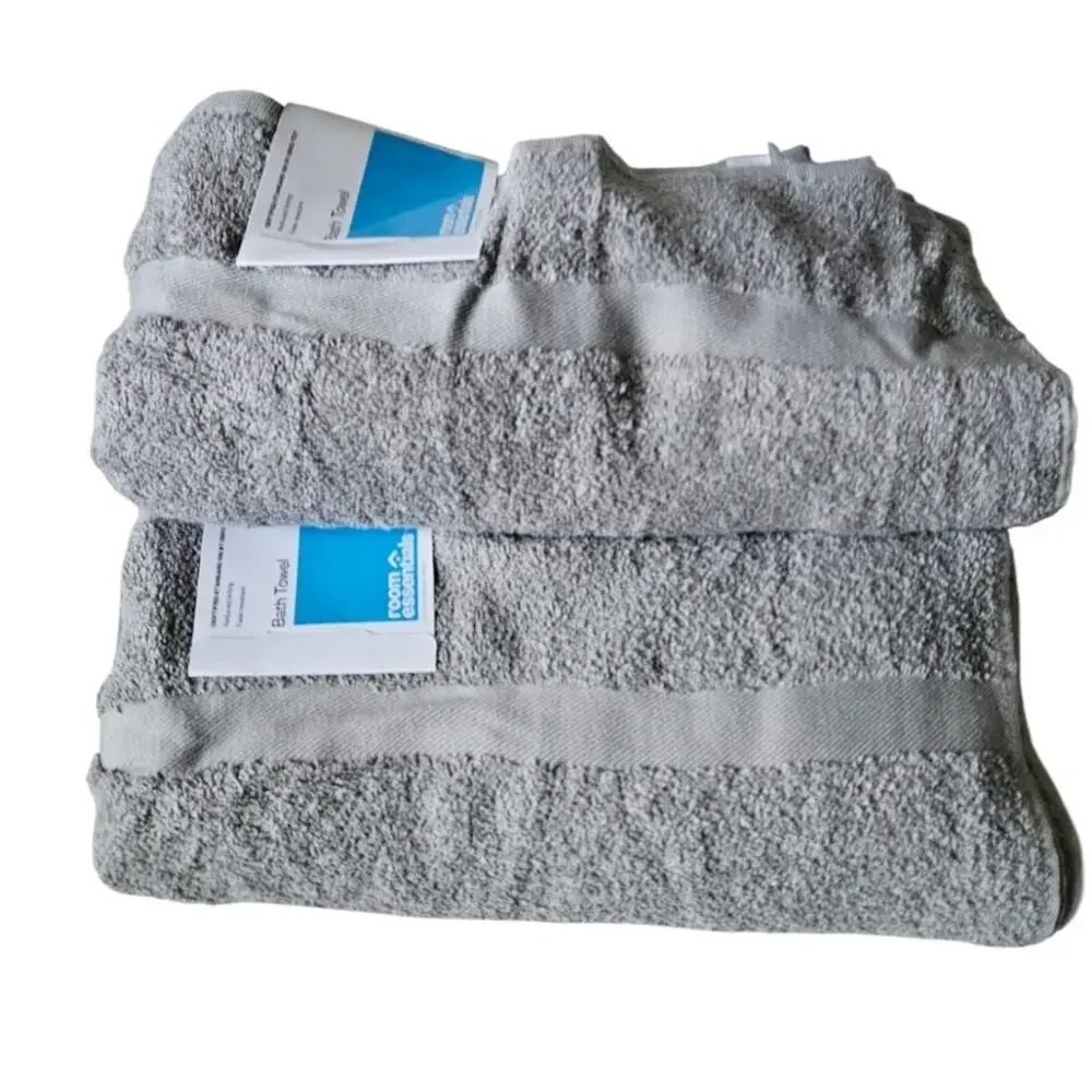 Room Essentials Bath Towels Set of 2 Gray Taupe OEKO-TEX Fade Resistant NWT